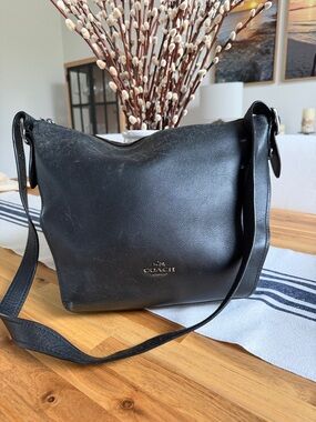 Coach Black Leather Crossbody Shoulder Bag with silver logo